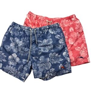Lot of 2 Tommy Bahama Swim Trunks XXL Blue Pink Floral Relax Hibiscus